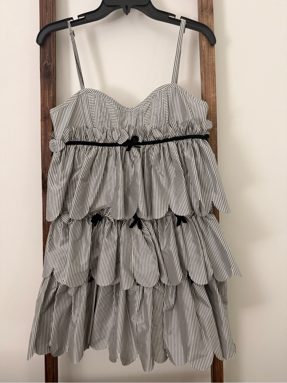 Marc By Marc Jacobs Black & White Striped Tiered Spaghetti Strap Dress